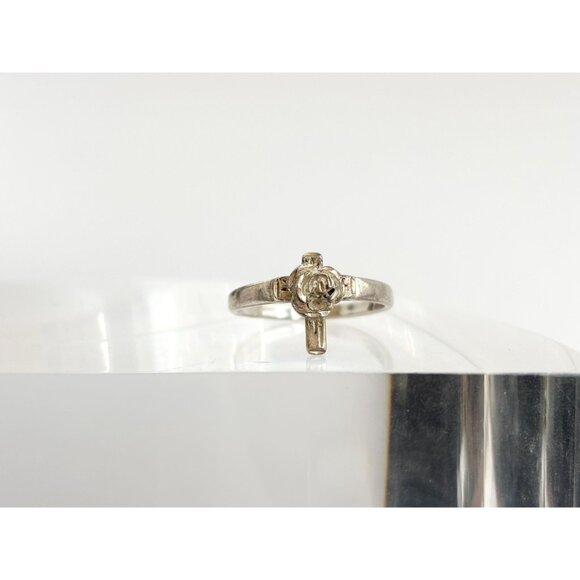 Cross Shaped + Blooming Flower Carved 925 Sterling Silver Vintage Ring - sz 6.75 - Picture 13 of 13